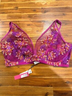 Sheer Floral Embroidered Bralette - Vibrant Fuchsia